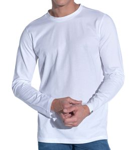 Camisa básica de algodón de cuello redondo y manga larga para hombre COURSE 900371 Blanco