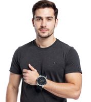 Pierre Cardin Herren Armband-Uhr mit Multi-Ziffernblatt analoge Quarz-Uhr mit Leder-Armband 3ATM 44mm CPI.2023 Schwarz/Silber