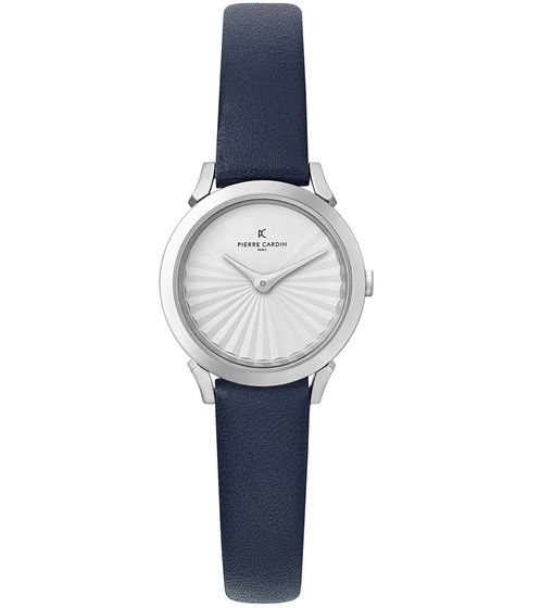 Pierre Cardin Damen Armband-Uhr Ziffernblatt analoge Quarz-Uhr mit Leder-Armband 3ATM 27mm CPI.2513 Blau/Weiß/Silber