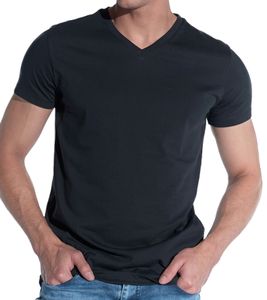 COURSE Elements Herren Basic T-Shirt mit V-Ausschnitt Sommer-Shirt Baumwoll-Shirt 900809 Schwarz