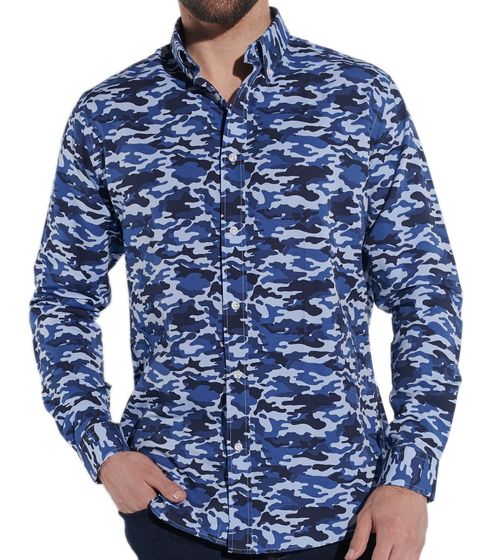 steffen klein men's long-sleeved shirt, business shirt in a camouflage look, cotton shirt 900270 blue