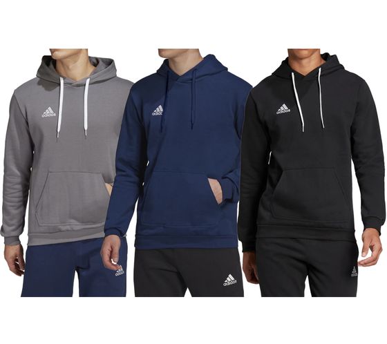 adidas Entrada 22 Hoody Herren Kapuzen-Pullover nachhaltiger Herren Baumwoll-Sweater mit Kängurutasche Hoodie in Schwarz, Navy oder Grau