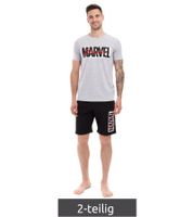 MARVEL Herren 2-teiliger Pyjama-Set mit MARVEL-Motiv Sommer-Pyjama kurzer Schlafanzug Homewear Grau/Schwarz