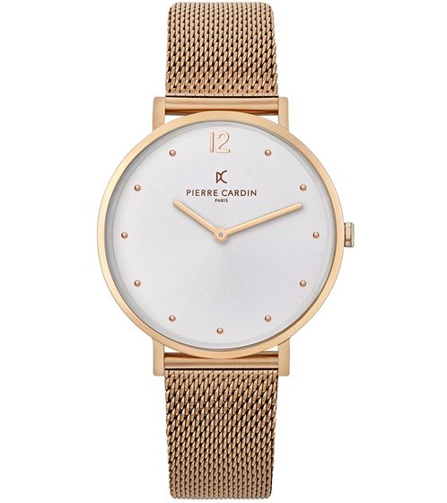 Pierre Cardin ladies' simple wristwatch, modern dial, analogue quartz watch with stainless steel bracelet 3ATM 39mm CBV.1013 rose gold/white