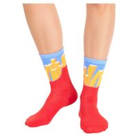 4 pairs of TASTIQ cotton socks with French fries print, long socks in a stylish French fries bag gift box TAS/1/CSX2/FRI red/yellow/black/light blue
