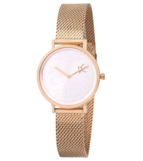 Pierre Cardin ladies two-hand wristwatch dial with brand abbreviation analogue quartz watch with stainless steel bracelet 3ATM 31mm CBV.1519 rose gold