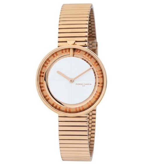 Reloj de señora Pierre Cardin, esfera atemporal, reloj analógico de cuarzo con brazalete de acero inoxidable, 3 ATM, 32 mm, CCMA.0017, oro rosa/blanco