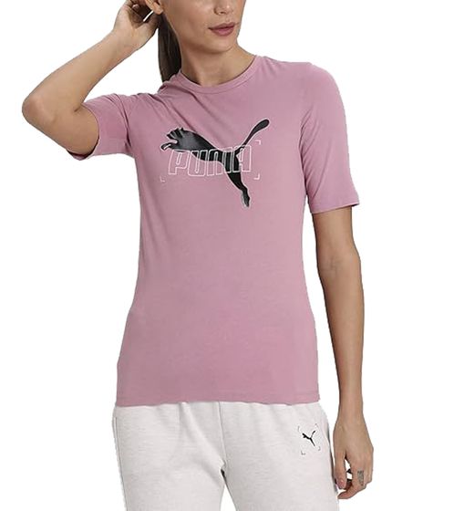 PUMA Damen Baumwoll-Shirt mit PUMA-Logo Kurzarm-Shirt Rundhals-Shirt 583546 16 Rosa/Schwarz