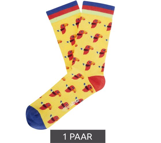 1 par de calcetines de algodón con estampado de loro mostaza y loro, calcetines largos 17S-PARR ​​amarillo/rojo/azul