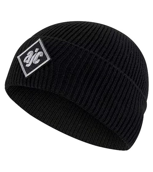 Gorro de invierno sencillo y acogedor de AjC Beanie, gorro de punto con parche de logotipo bordado 1761 1133 Negro