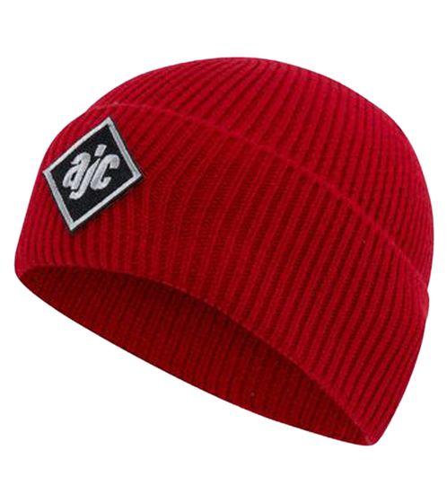 Gorro de invierno sencillo y acogedor de AjC Beanie, gorro de punto con parche de logotipo bordado 3733 9442 Rojo