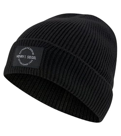 H.I.S Beanie simple winter hat, cozy knitted beanie with logo patch 7703 4022 Black