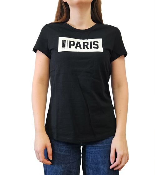 T-shirt en coton PUMA City pour femme avec inscription Paris T-shirt à manches courtes et col rond 575957 01 Noir/Blanc