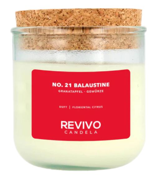 REVIVO CANDELA NO. 21 BALAUSTINE sustainable scented candles made from rapeseed wax glass candle with cork lid home decoration white/brown