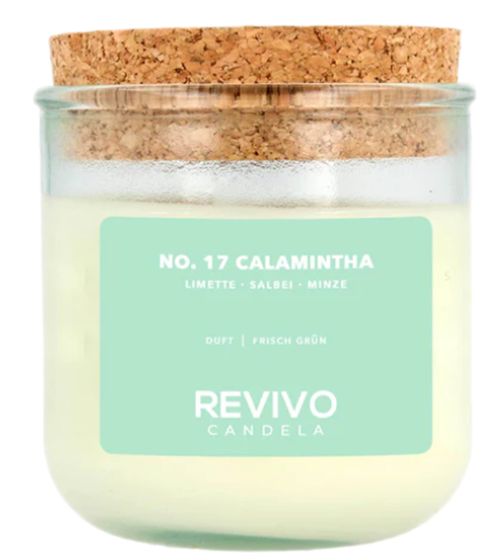 REVIVO CANDELA NO. 17 CALAMINTHA sustainable scented candles made from rapeseed wax glass candle with cork lid home decoration white/brown