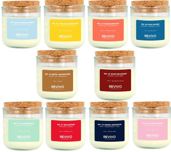 REVIVO CANDELA sustainable scented candles made from rapeseed wax Glass candle with cork lid Home decoration in various scents