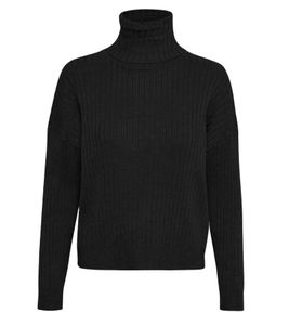 Saint Tropez RikkeSZ women's turtleneck sweater ribbed knit top long-sleeved shirt in box fit style 63948547 Black