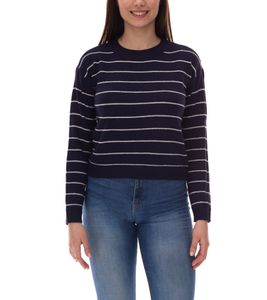 Suéter de punto de mujer VERO MODA VMSTORM Suéter de cuello redondo a rayas 57501916 Azul oscuro/blanco