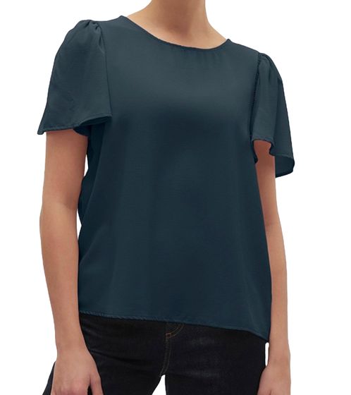 VERO MODA ALVA nachhaltiges Damen Blusen-Shirt aus 100% recycelten Material elegantes Oberteil mit fließenden Ärmeln 84551351 Dunkelblau