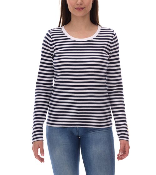 DELMAO Damen Sweatshirt gestreiftes Baumwoll-Longsleeve Langarm-Shirt 21530737 Weiß/Navy