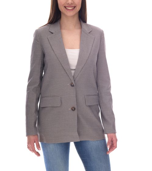 DELMAO Damen Blazer Anzug-Jacke mit Reverskragen karierte Business-Jacke 55782465 Grau/Blau/Weiß