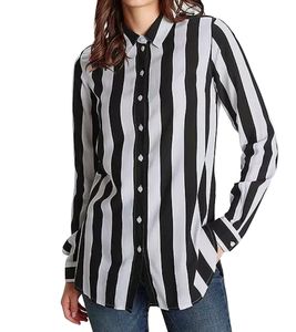 Blusa de mujer AjC, camisa de rayas de manga larga, blusa ligera de verano, blusa informal con tapeta de botones 21945827 blanco/negro