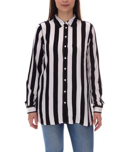 Blusa de mujer AjC, camisa de rayas de manga larga, blusa ligera de verano, blusa informal con tapeta de botones 21945827 blanco/negro