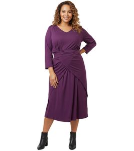 ADIA Damen Wickel-Kleid elegantes Sommer-Kleid zum binden Urlaubs-Kleid mit 3/4-Armen Große Größen 37339213 Violett