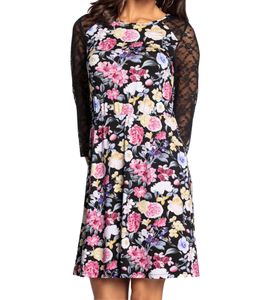 Vestido mini melrose para mujer, vestido de verano con elegante estampado floral, vestido de noche 47780801 negro/colorido