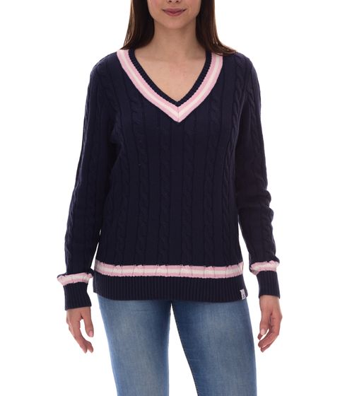 DELMAO women's embroidered sweater in a college look with a braided pattern, long-sleeved sweater 83005351 dark blue