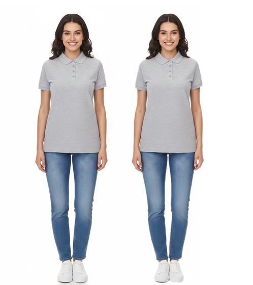 SANTINO Damen Polo-Shirt aus Bio-Baumwolle Polo-Hemd mit 4er Knopfleiste Kurzarm-Shirt meliert Grau