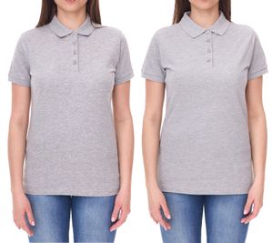 SANTINO Damen Polo-Shirt aus Bio-Baumwolle Polo-Hemd mit 4er Knopfleiste Kurzarm-Shirt meliert Grau