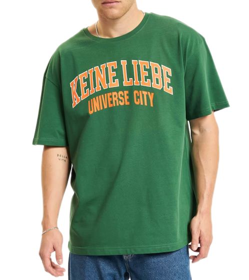 KEINE LIEBE Universe City Herren Baumwoll-Shirt mit farblichen Akzenten T-Shirt Rundhals-Shirt Kurzarm-Shirt KLTS1010 Grün/Orange