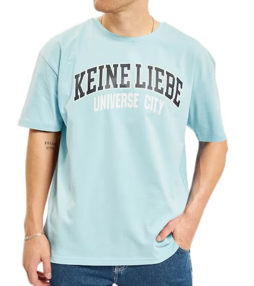 KEINE LIEBE Universe City Herren Baumwoll-Shirt mit farblichen Akzenten T-Shirt Rundhals-Shirt Kurzarm-Shirt KLTS1010 Hellblau/Schwarz/Weiß