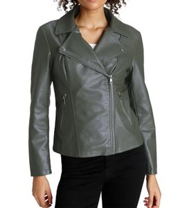 ONLY Melana women's imitation leather jacket with biker details, short jacket, tailored cut, biker jacket 25769607 olive green