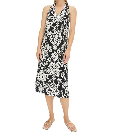 Vestido de verano ligero para mujer, vestido con cuello halter y estampado paisley, vestido midi sin hombros 915503 blanco/negro