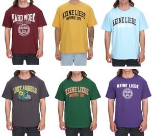 KEINE LIEBE Universe City e Broken Heart Club Maglietta da uomo in cotone con accenti colorati T-shirt girocollo Maglietta a maniche corte KLTS10 in giallo, verde, blu, rosso, viola o grigio