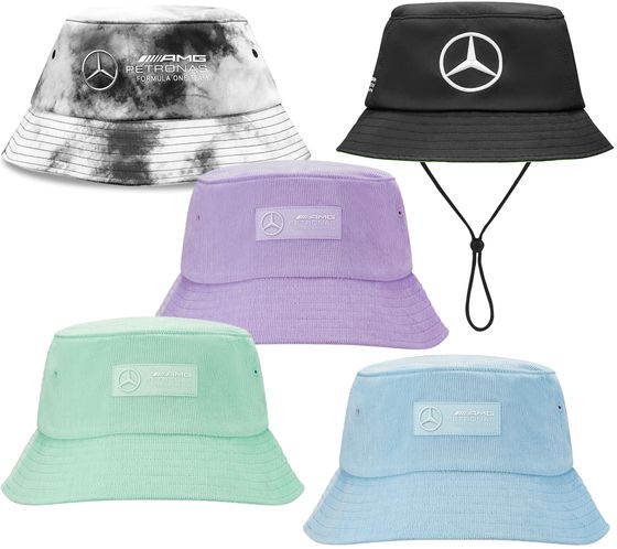 Mercedes-Benz AMG PETRONAS Retro Corduroy und Tie Dye Bucket-Hat Sommer-Hut aus Cord Fischer-Hut Angler-Hut OneSize Pastell Violett, Grün, Blau, Weiß oder Schwarz