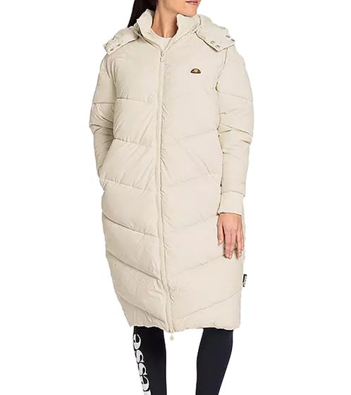 ellesse Cortese Padded Damen Puffer-Mantel mit abnehmbarer Kapuze lange Stepp-Jacke 79263107 Creme-Weiß