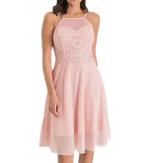 Elegant women's summer dress with lace top, mini dress with sweetheart neckline, spring dress 920800 Pink