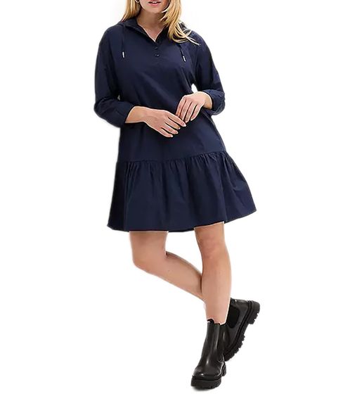 Damen Hoody-Kleid Baumwoll-Kleid mit Kapuze Langarm-Kleid Mini-Kleid Frühlings-Kleid 953141 Dunkelblau