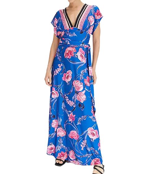 Floral women's summer dress, jersey dress with an all-over floral design and a back cutout, 946205, blue/multi-colored