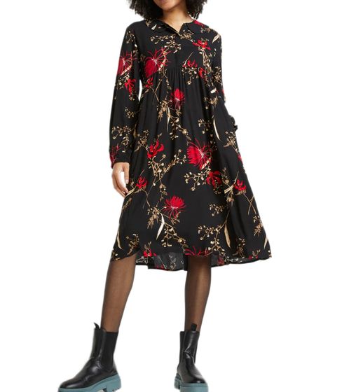 Vestido de verano de mujer con estampado floral, corte A, largo hasta la rodilla, vestido midi 970487 Negro/Rojo