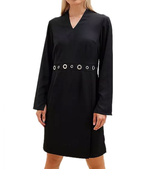 Elegante vestido de mujer, vestido de negocios con ribete de ojales, vestido de verano, vestido de manga larga 951072 Negro