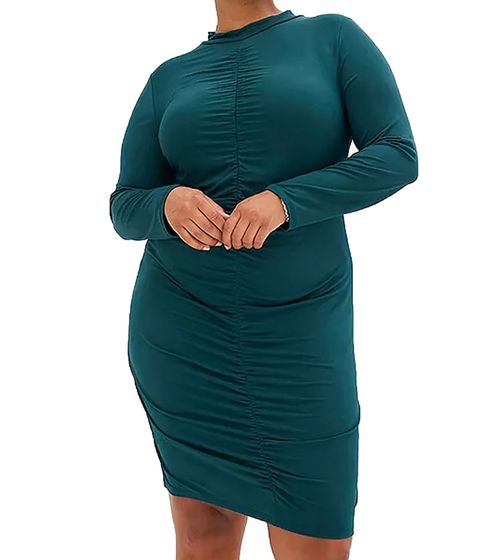 Damen Sommer-Kleid gerafftes Jersey-Kleid enganliegendes Langarm-Kleid 935347 Grün