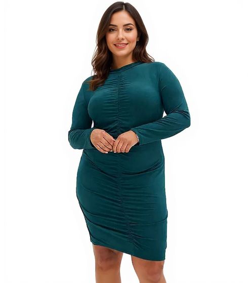 Damen Sommer-Kleid gerafftes Jersey-Kleid enganliegendes Langarm-Kleid 935347 Grün