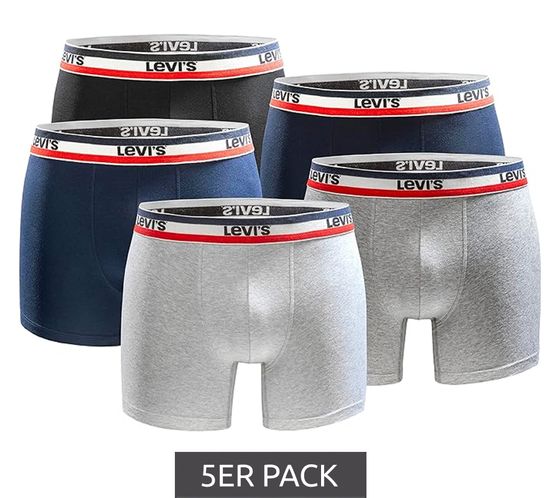 Lot de 5 boxers pour homme LEVI'S en coton avec des accents colorés sur la ceinture 701224335 Noir/Gris/Bleu