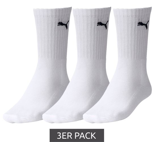 3 Paar PUMA schlichte Sport-Socken Baumwoll-Socken Tennis-Socken lange Strümpfe 7308 300 Weiß