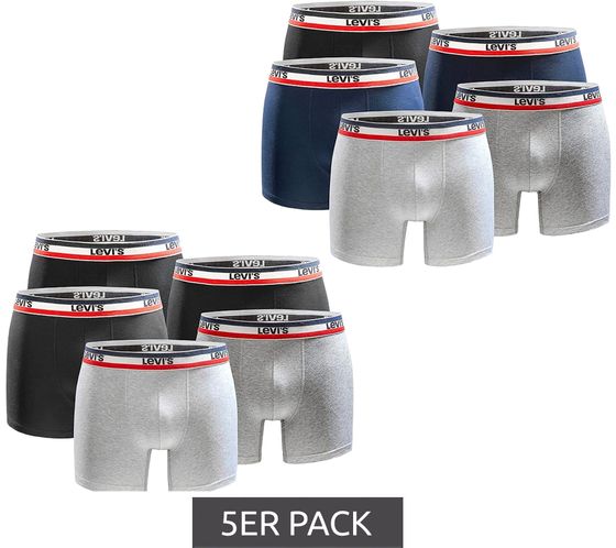 5er Sparpack LEVI`S Herren Boxershorts Baumwoll-Unterwäsche mit farblichen Akzenten am Bund 701224335 Schwarz/Grau oder Schwarz/Grau/Blau