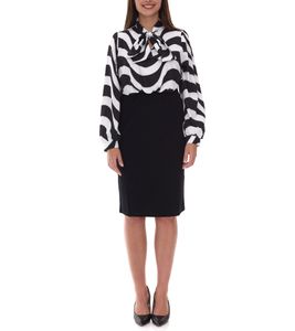 elegantes Damen Midi-Kleid Business-Kleid mit Schluppe Sommer-Kleid Langarm-Kleid 940989 Schwarz/Weiß elegantes Damen Midi-Kleid Business-Kleid mit Schluppe Sommer-Kleid Langarm-Kleid 940989 Schwarz/Weiß